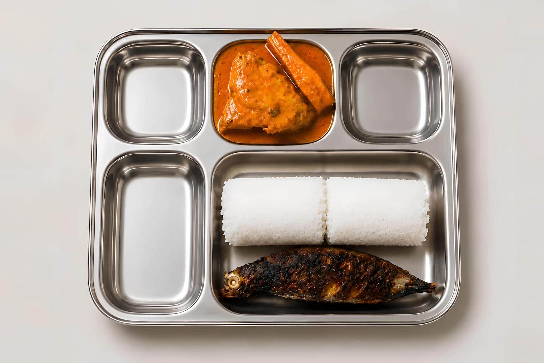 Puttu with Fish Fry & Fish Curry